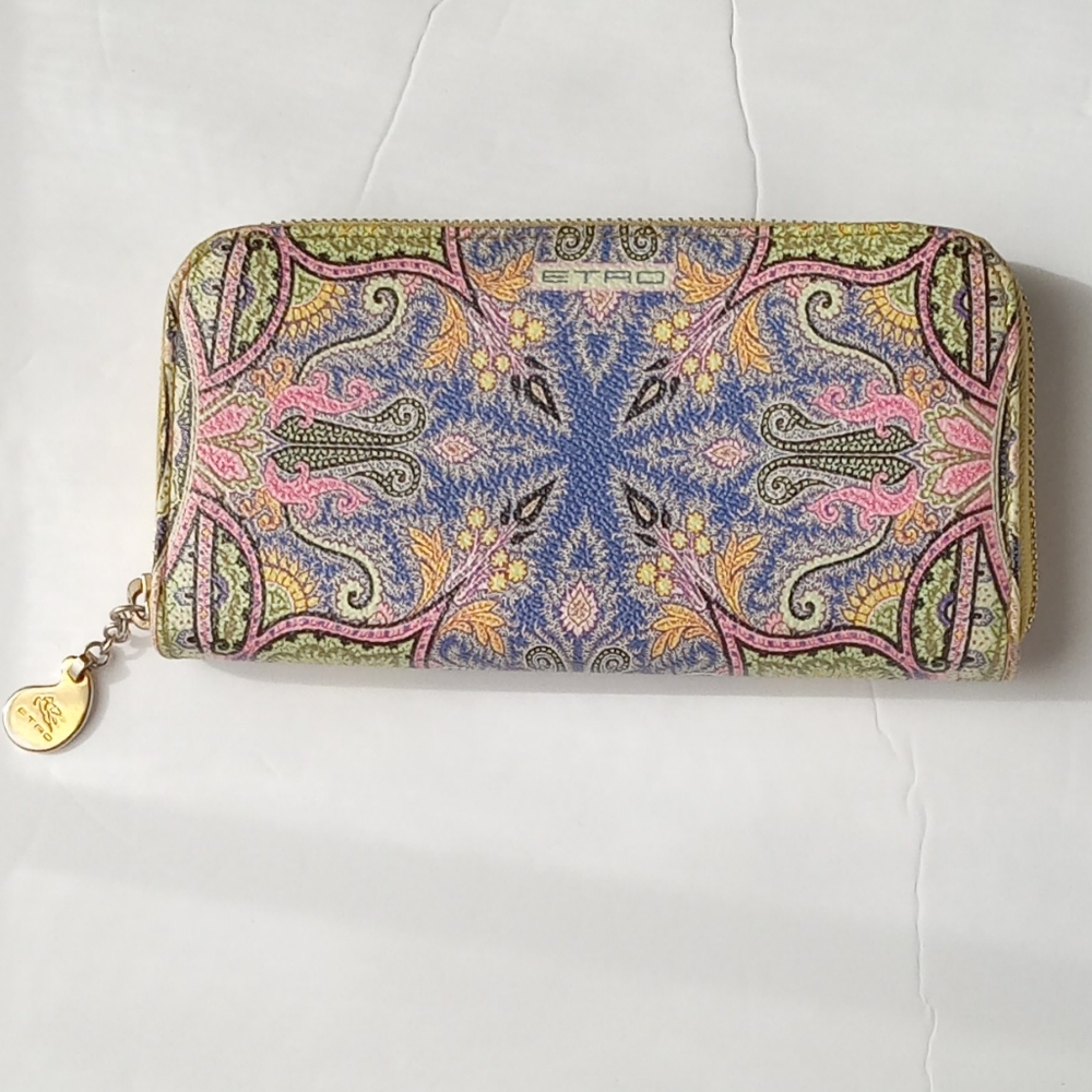 🎁🩷💚⚜️Etro Rare⚜️🩷💚Womens Wallet Paisley Multicolor Long Continental Zip